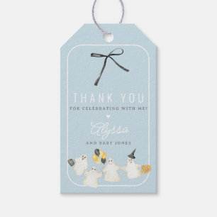 Boy Halloween Ghost and Black Bow Baby Shower Gift Tags