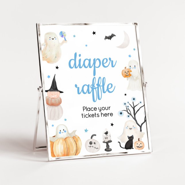 Boy Halloween Little Boo Baby Shower Diaper Raffle Poster (A Little Boo Baby Shower Diaper Raffle Sign)