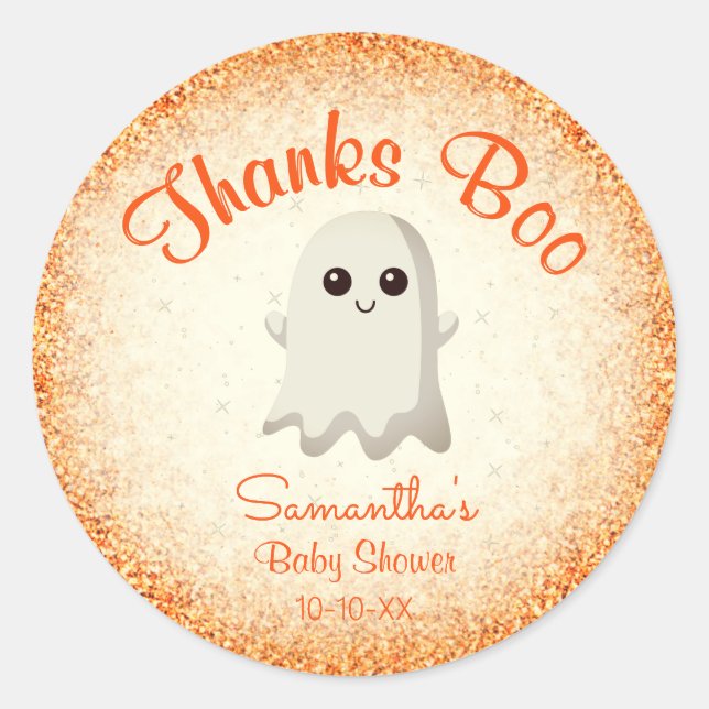 Boy Halloween Little Boo Baby Shower Thank You Classic Round Sticker (Front)