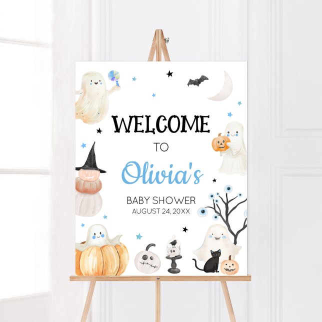Boy Halloween Little Boo Baby Shower Welcome Poster (A Little Boo Baby Shower Welcome Sign)