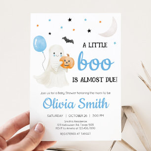 Boy Halloween Little Boo is Almost Due Baby Shower Invitation