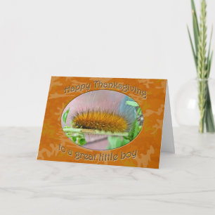 Boy Happy Thanksgiving Yellow Bear Caterpillar Holiday Card