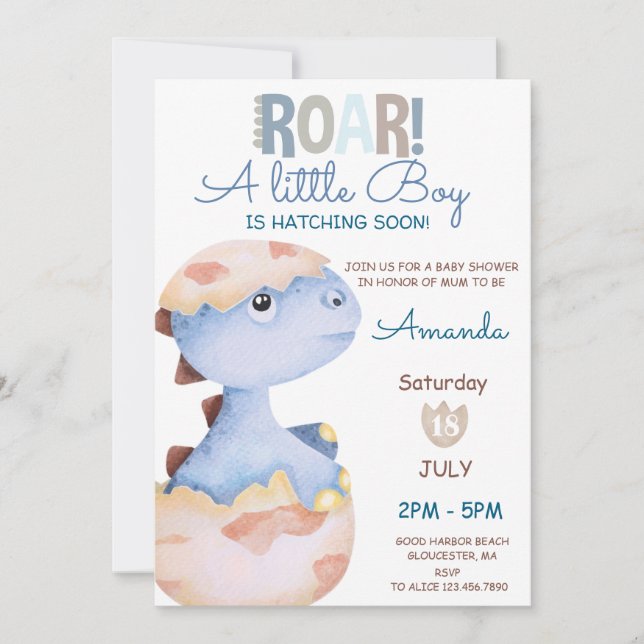 Boy Hatching Soon Dinosaur Baby Shower Invitation (Front)