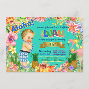 Boy Hawaiian Luau Birthday Party Invitation