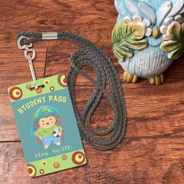 Boy hedgehog student hall pass ID badge (Creator Uploaded)