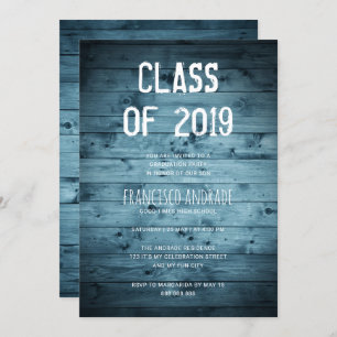 Boy High School Graduation Party 2019 Rustic Blue Invitation