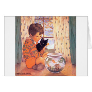 Boy holding a Black cat, Jessie Willcox Smith