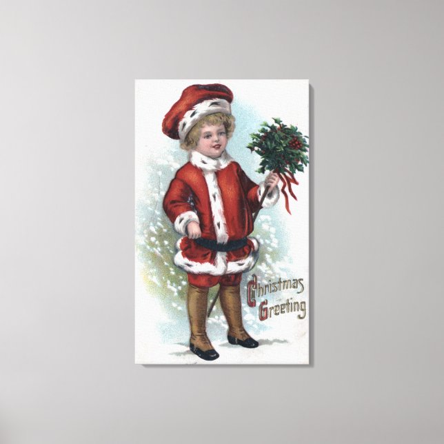 Boy Holding a Bushel of Holly Canvas Print (Front)