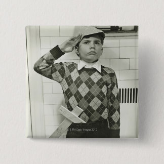 Boy Holding a Wooden Sword 15 Cm Square Badge