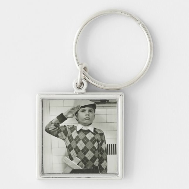 Boy Holding a Wooden Sword Key Ring (Front)
