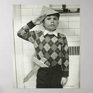 Boy Holding a Wooden Sword Poster