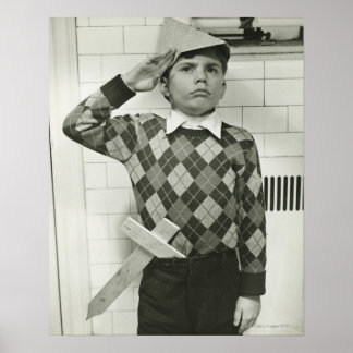Boy Holding a Wooden Sword Poster