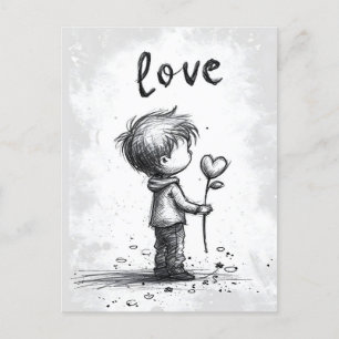 Boy Holding Flower Valentine's Day Postcard