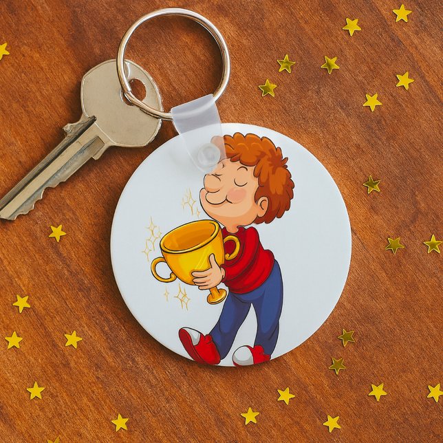 Boy Holding Golden Trophy Award Winner Key Ring (Creator Uploaded)