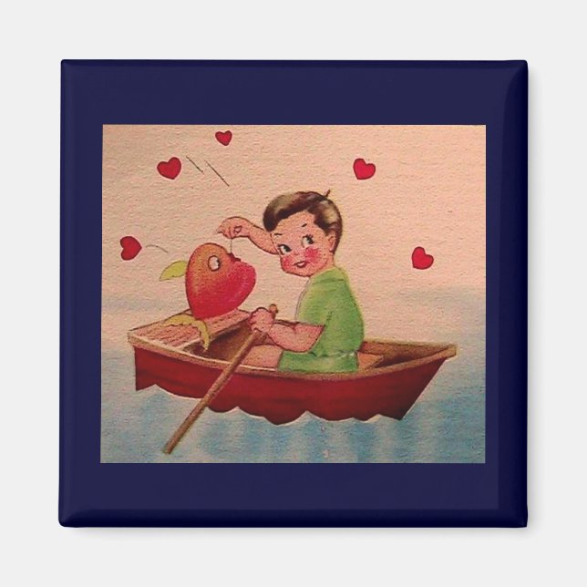 Boy Holding Heart in Boat Magnet (Front)