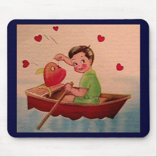 Boy Holding Heart in Boat Mouse Mat