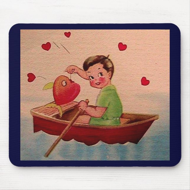 Boy Holding Heart in Boat Mouse Mat (Front)