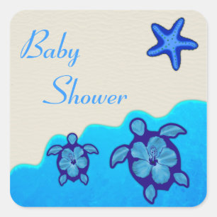 Boy Honu Baby Shower Square Sticker