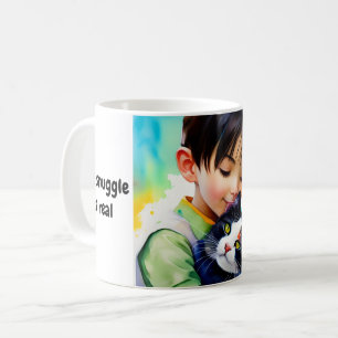 Boy hugging cat the snuggle is real BFF Coffee Mug