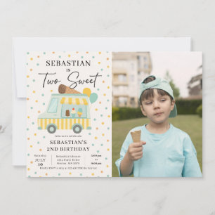 Boy Ice Cream Truck 2nd Birthday Party Photo Invitation