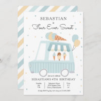 Boy Ice Cream Truck Four Ever Sweet 4th Birthday