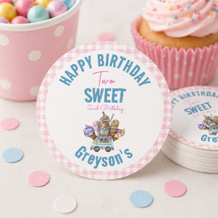 Boy Ice Cream Truck Two Sweet 2nd Birthday Party Classic Round Sticker