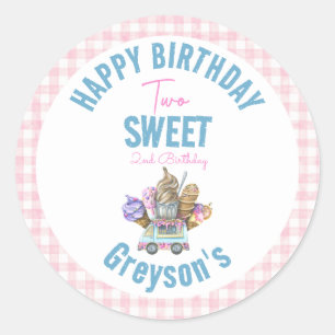 Boy Ice Cream Truck Two Sweet 2nd Birthday Party Classic Round Sticker