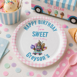 Boy Ice Cream Truck Two Sweet 2nd Birthday Party Paper Plate