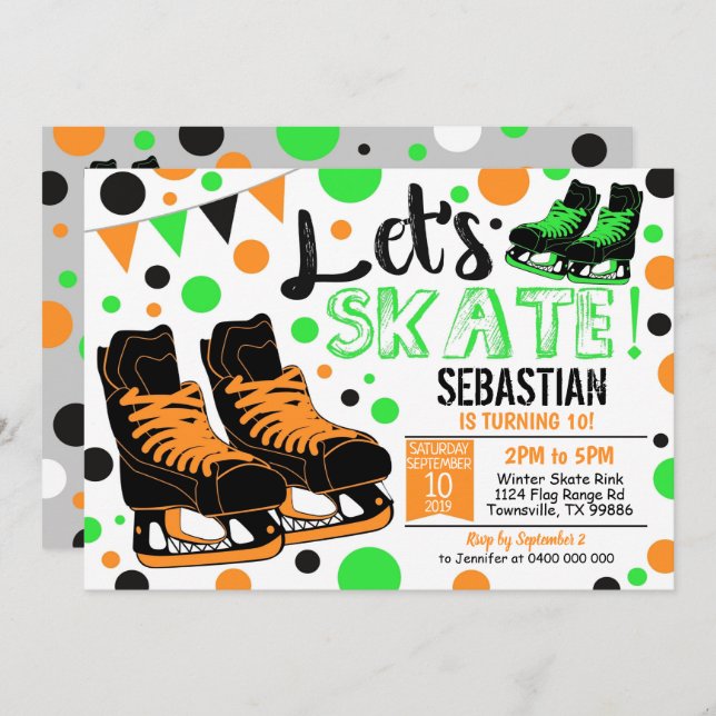 Boy Ice Skating Invitation Ice Skating Party (Front/Back)