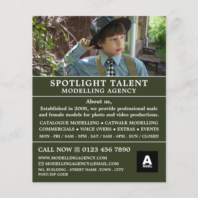 Boy in Hat, Modelling Agency, Model Agent Flyer (Front)
