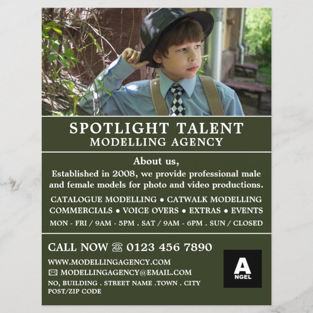 Boy in Hat, Modelling Agency, Model Agent Flyer (Front)