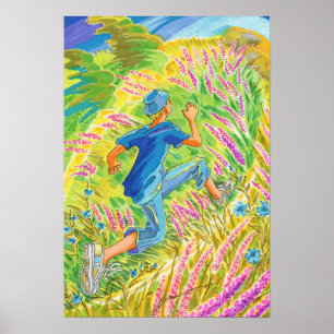 Boy in Lavender Field Poster