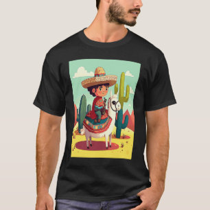Boy In Mexican Costume Mexican Boy Riding Llama 3 T-Shirt