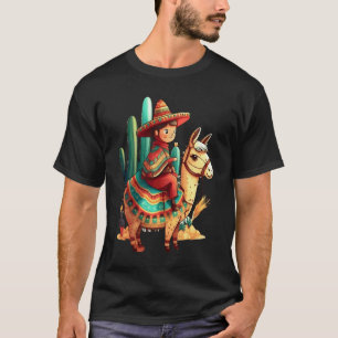 Boy In Mexican Costume Mexican Boy Riding Llama T-Shirt