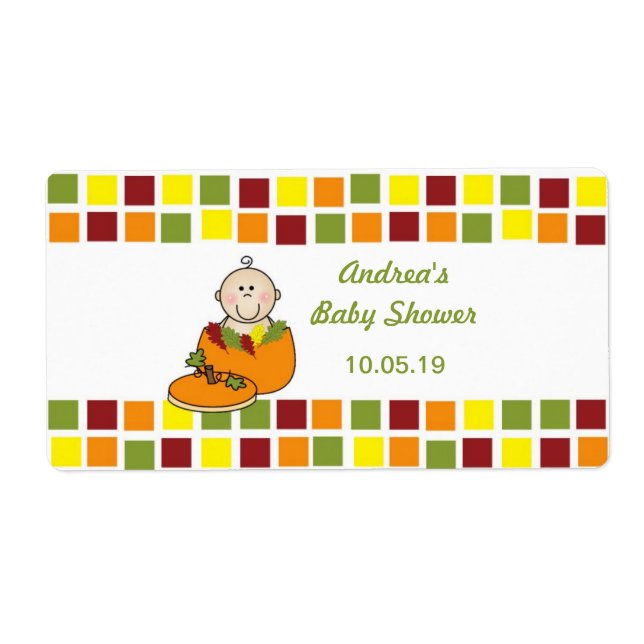 Boy in Pumpkin Baby Shower Water Bottle labels (Front)