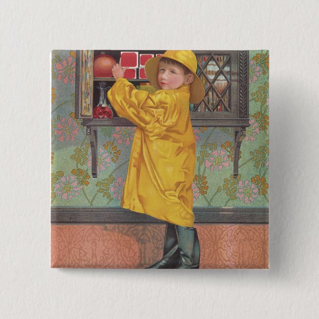 Boy in Raincoat 15 Cm Square Badge (Front)