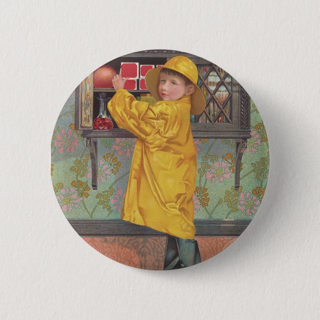 Boy in Raincoat 6 Cm Round Badge (Front)