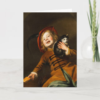 Boy in Red Cap Holding Kitten by Judith Leyster Card