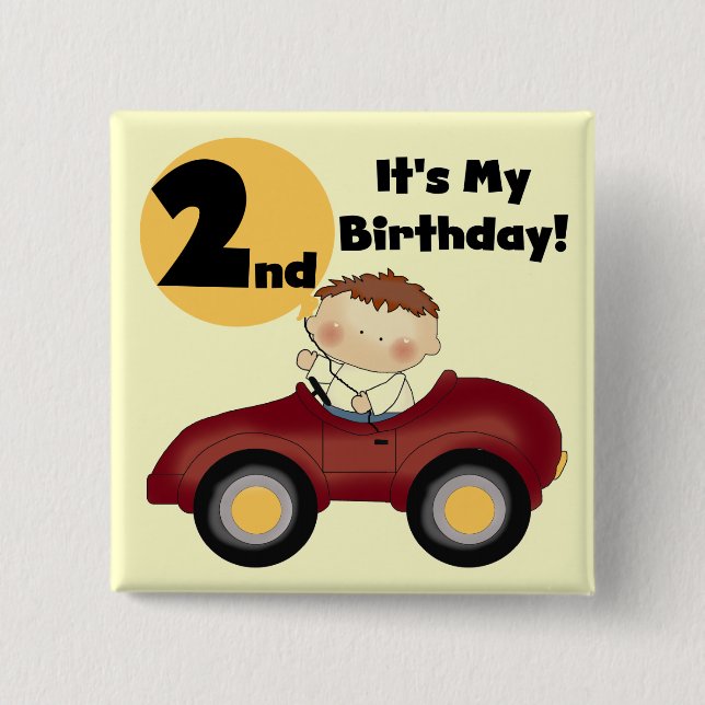 Boy in Red Car 2nd Birthday Tshirts and Gifts 15 Cm Square Badge (Front)