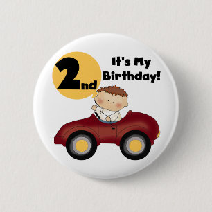 Boy in Red Car 2nd Birthday Tshirts and Gifts 6 Cm Round Badge