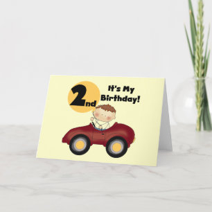 Boy in Red Car 2nd Birthday Tshirts and Gifts Card