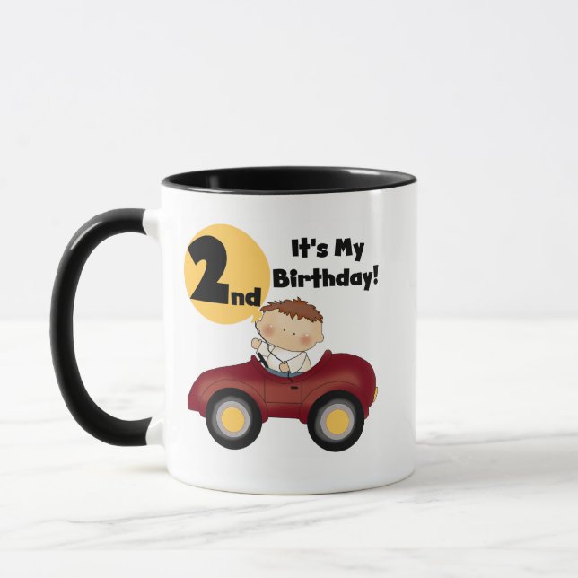Boy in Red Car 2nd Birthday Tshirts and Gifts Mug (Left)
