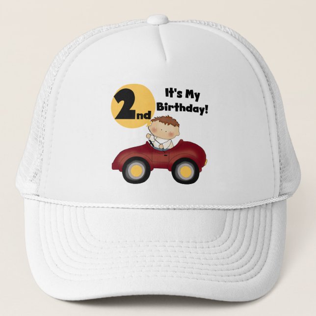 Boy in Red Car 2nd Birthday Tshirts and Gifts Trucker Hat (Front)