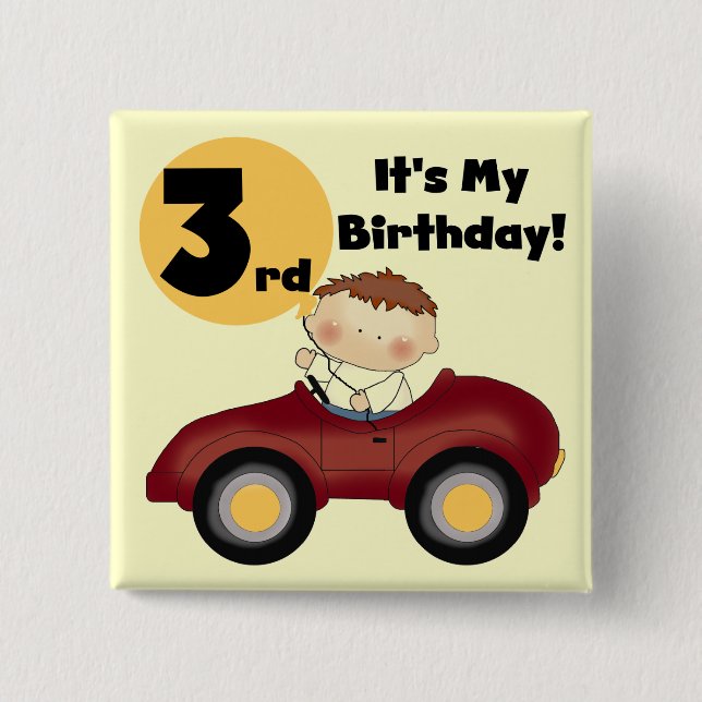 Boy in Red Car 3rd Birthday T-shirts and Gifts 15 Cm Square Badge (Front)