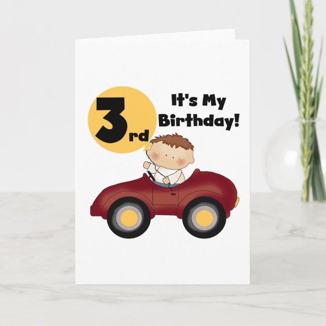 Boy in Red Car 3rd Birthday T-shirts and Gifts Card (Front)