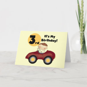 Boy in Red Car 3rd Birthday T-shirts and Gifts Card