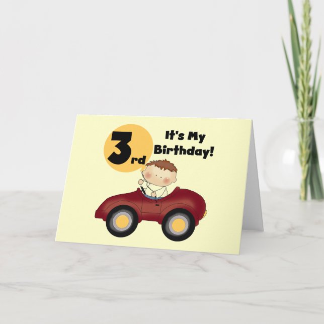 Boy in Red Car 3rd Birthday T-shirts and Gifts Card (Front)