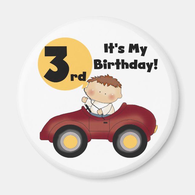 Boy in Red Car 3rd Birthday T-shirts and Gifts Magnet (Front)