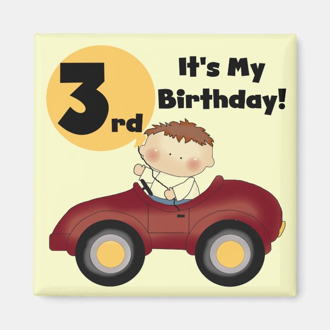 Boy in Red Car 3rd Birthday T-shirts and Gifts Magnet (Front)