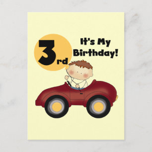 Boy in Red Car 3rd Birthday T-shirts and Gifts Postcard